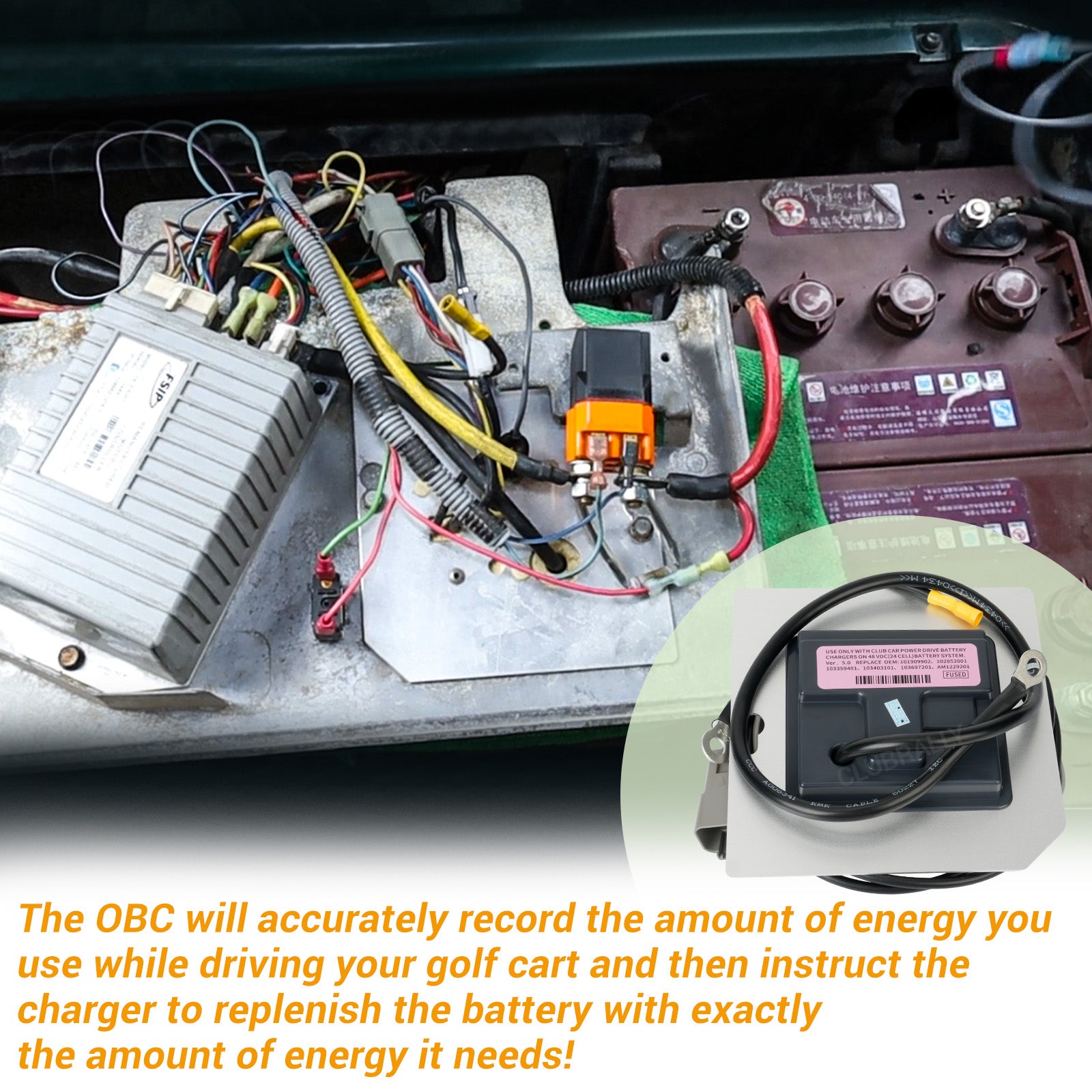 Golf Cart On Board Computer OBC with Square 6-Pin Plug for Club Car DS Elec 48v Regen II IQ, OEM #101909902, AM1229201 |Drive-up
