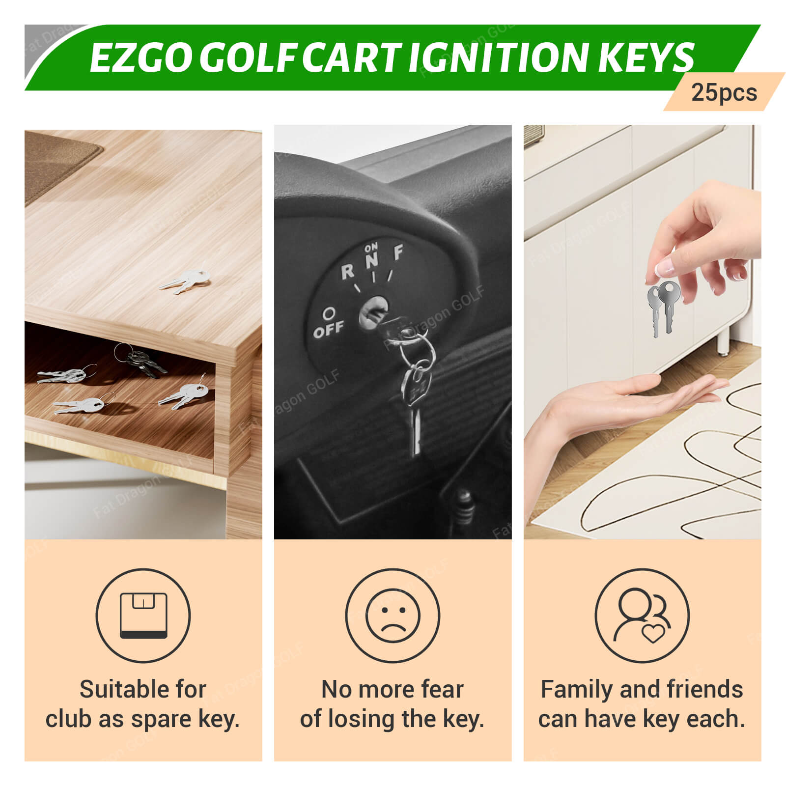 EZGO Key Ignition 25-Pack - Fits 1981+ Golf Carts (OEM 17063-G01) | Drive-up