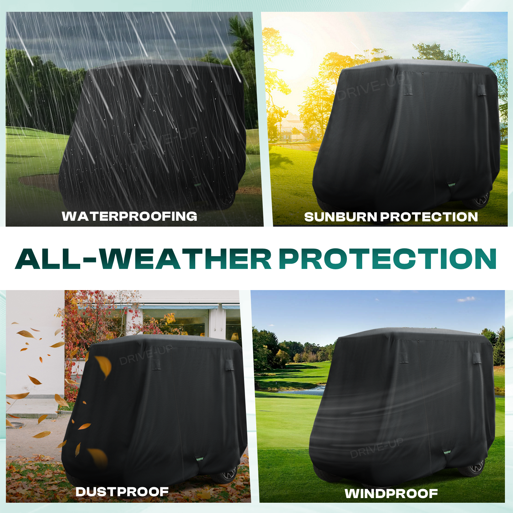 Universal Golf Cart Cover For 2/4 Passenger Yamaha Club Car EZGO, 420D Waterproof Polyester Cover with Zipper Doors, Dustproof, Sunproof, Windproof |Drive-up