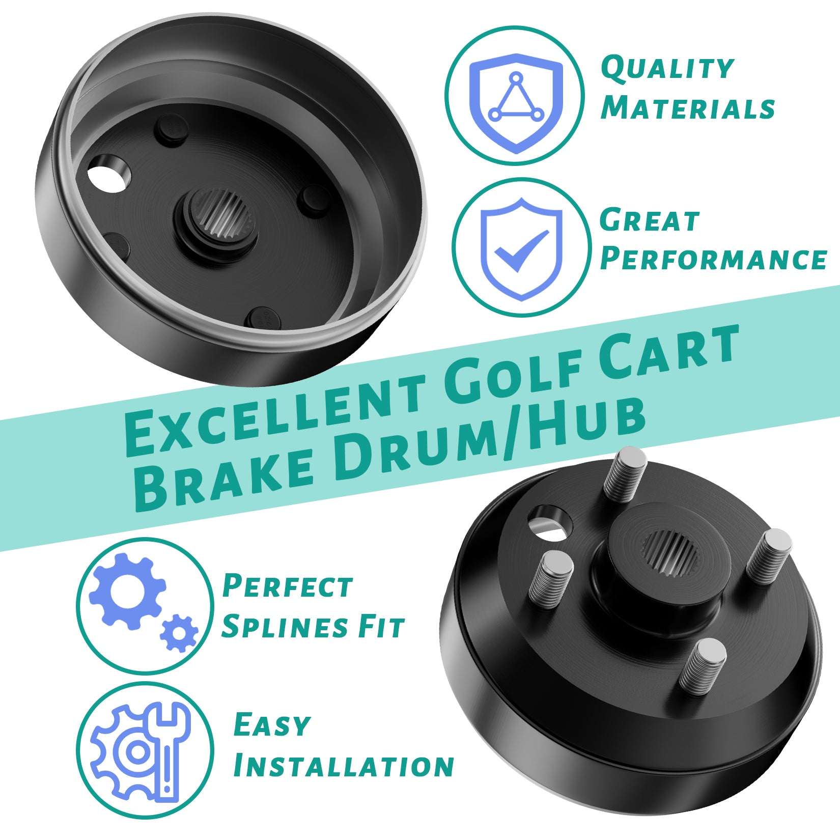 Golf Cart Brake Drum Hub Assembly for EZGO TXT Elec 1982-Up & 1982-1993 2-Cycle Gas Models, 24 Tooth Star Spline | Drive-up