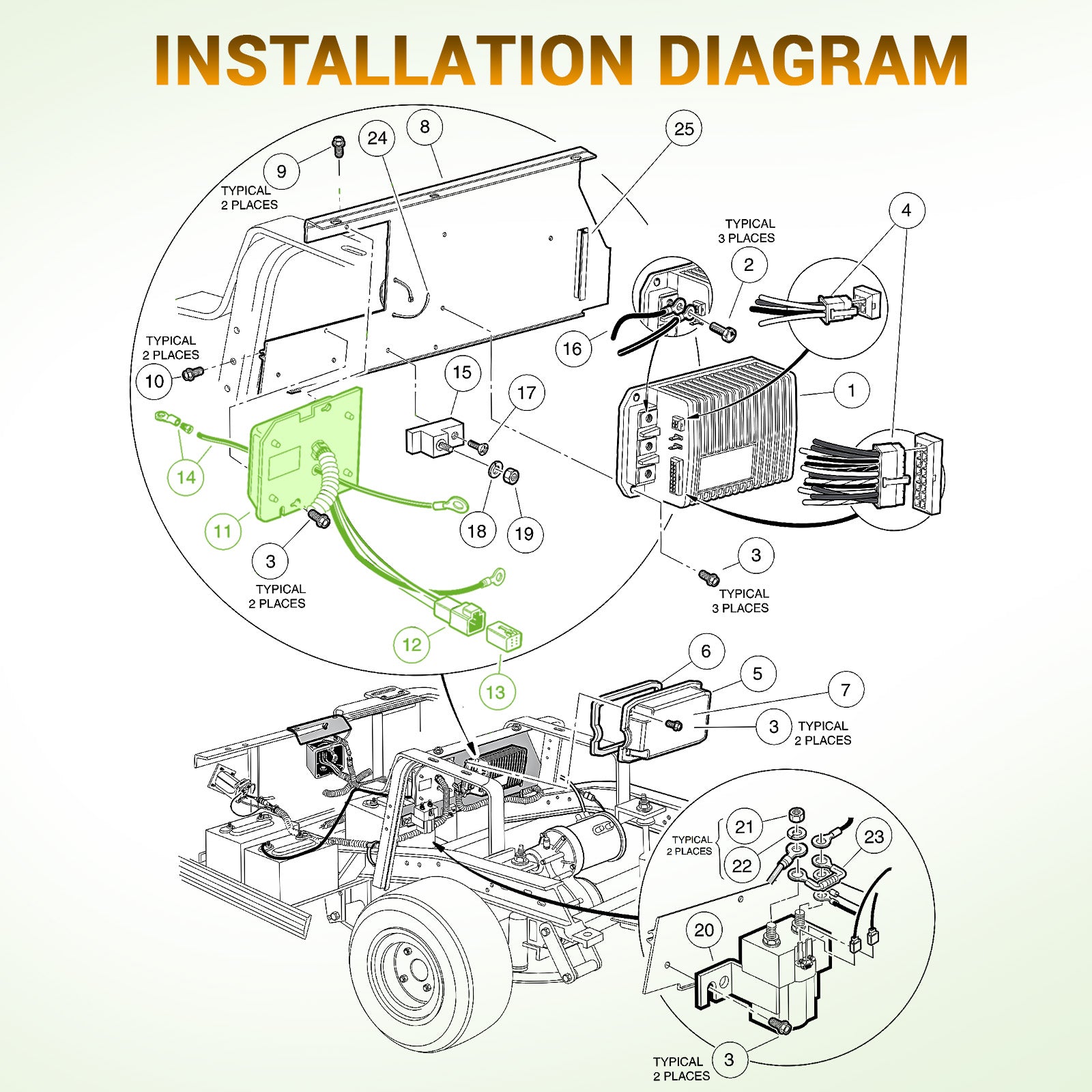 Golf Cart On Board Computer OBC with Square 6-Pin Plug for Club Car DS Elec 48v Regen II IQ, OEM #101909902, AM1229201 |Drive-up