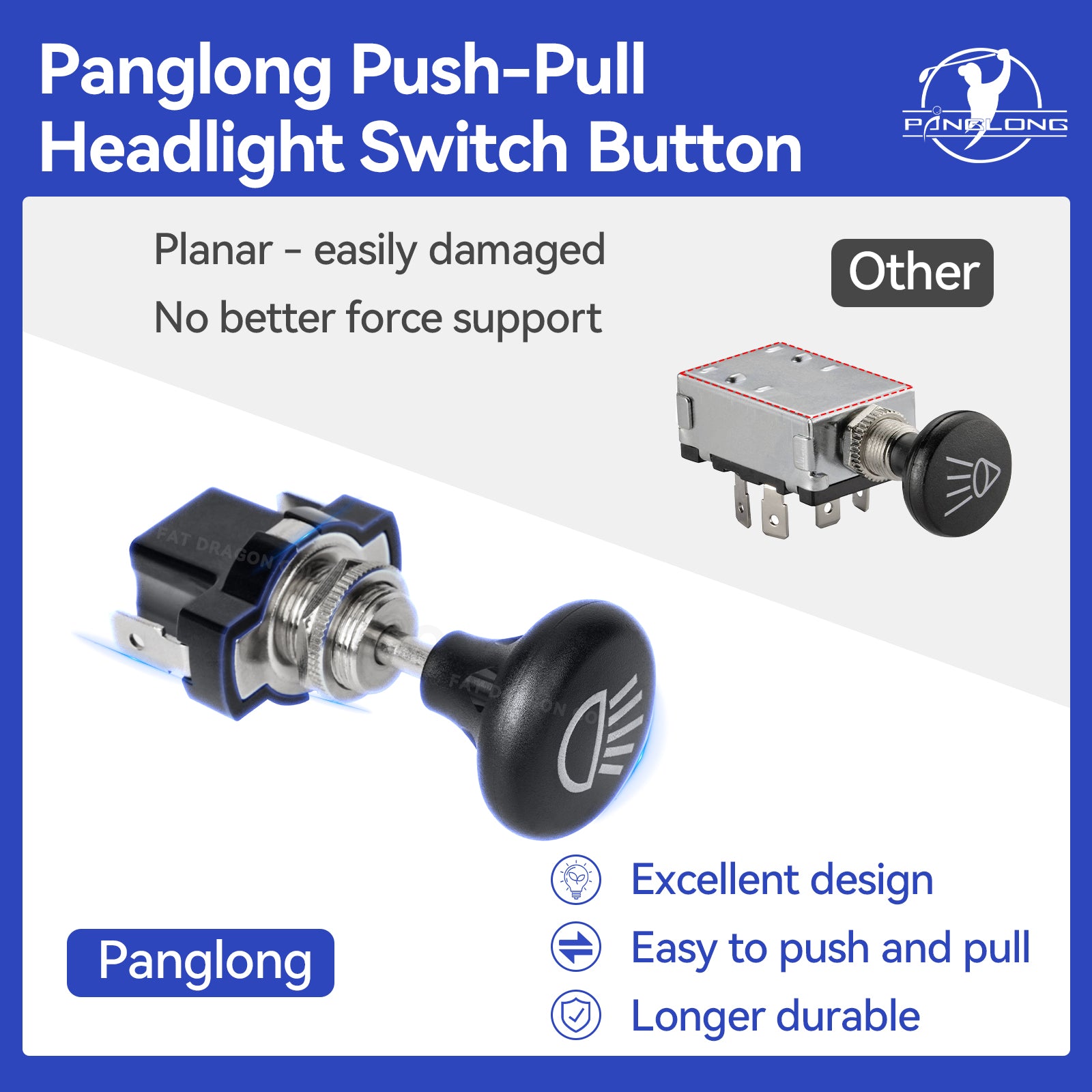 Universal Golf Cart Push Button Light Switch for Club Car Yamaha EZGO - 12Volt Light Switch, OEM #4034 | Drive-up