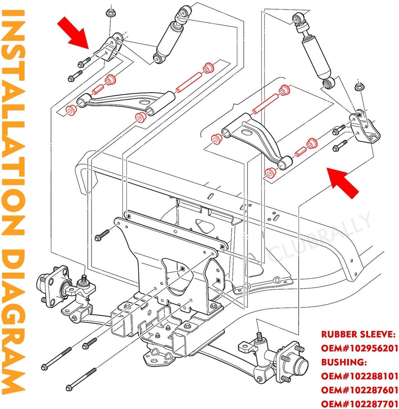 Front Leaf Spring and Front Upper A Arm Suspension for Club Car Precedent and 2018-up Tempo Golf Cart,Bushing and Sleeve Kit |Drive-up