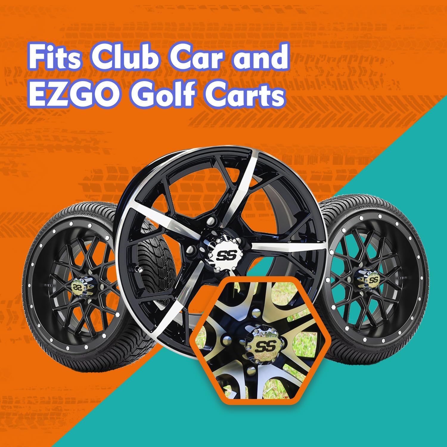 Chrome Golf Cart Center Caps & Wheel Lug Nuts Kit, 4 PCS ITP SS Wheel Hub Cap and 16 PCS Lug Nut for EZGO, Club Car¡