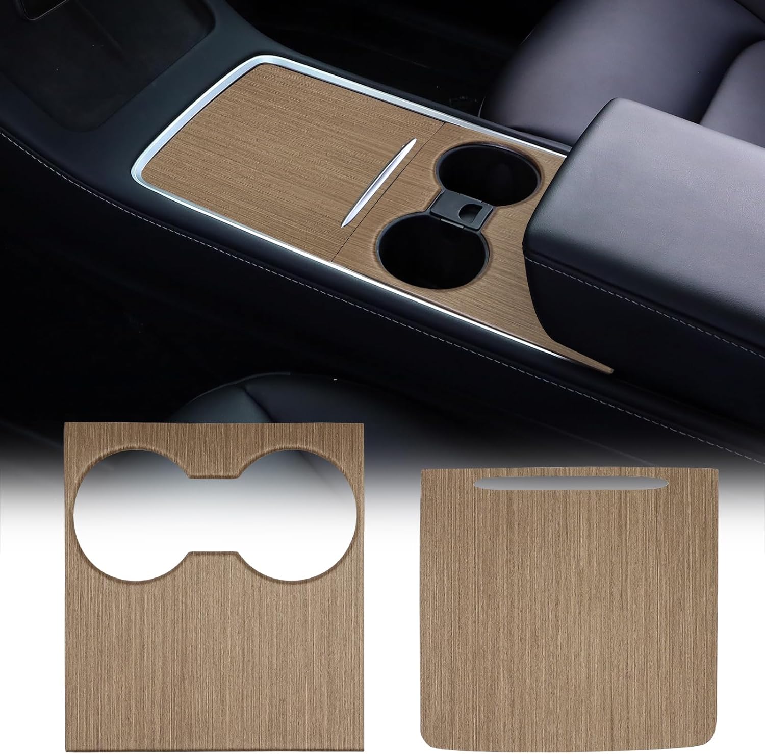 CartClan Tesla Model 3 Model Y 2021 2022 2023 Center Console Wrap Kit Wood Grain Center Console Cover Interior Decoration Wrap Kit for Tesla Accessories