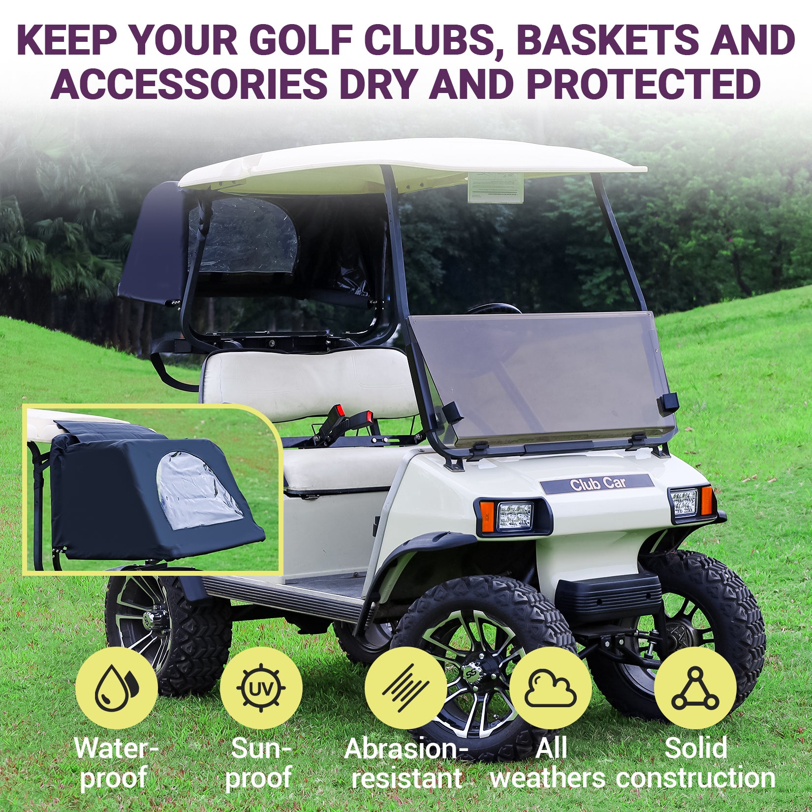 Drive-up Golf Cart Universal Rear Bag Rain Cover, Foldable Rain Cover - Black