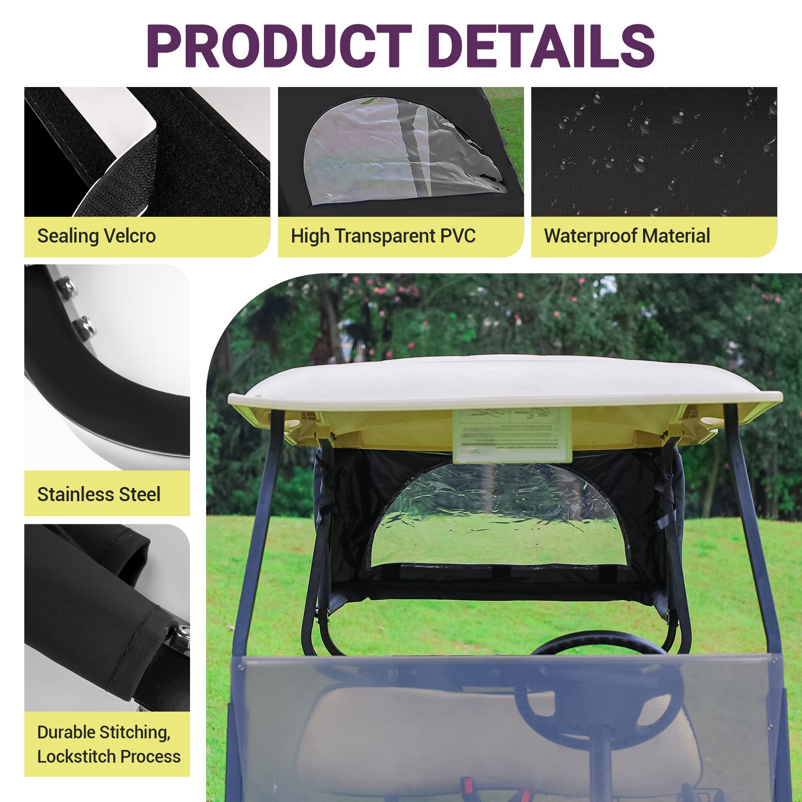 Drive-up Golf Cart Universal Rear Bag Rain Cover, Foldable Rain Cover - Black