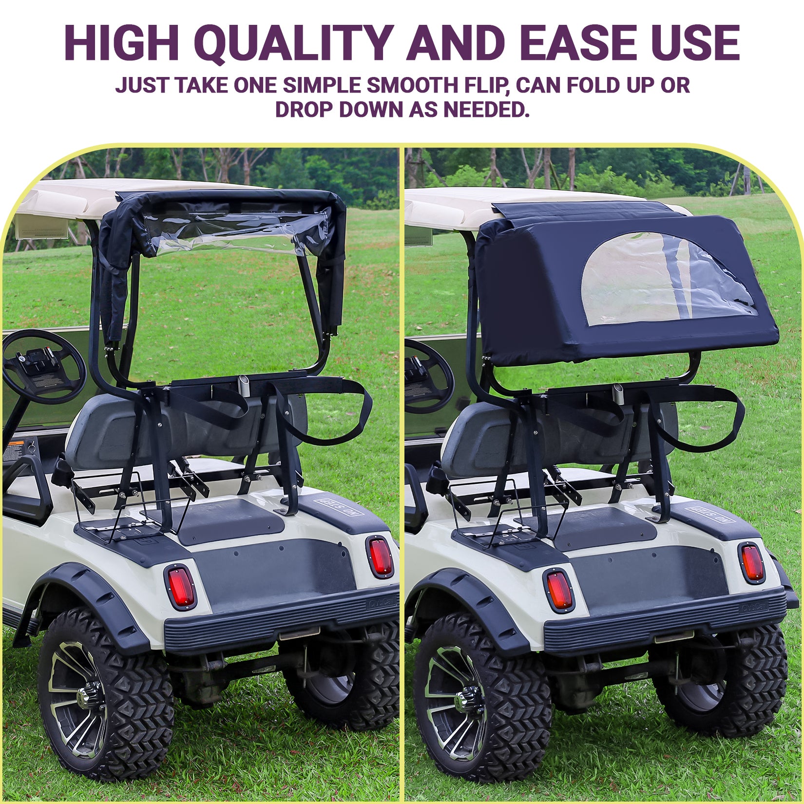 Drive-up Golf Cart Universal Rear Bag Rain Cover, Foldable Rain Cover - Black