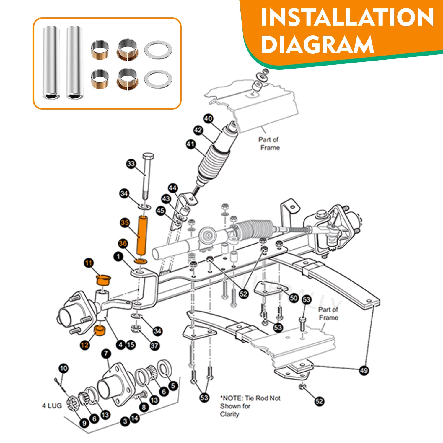 EZGO TXT RXV Bushing Spindle King Pin Tube Kit | Drive-up