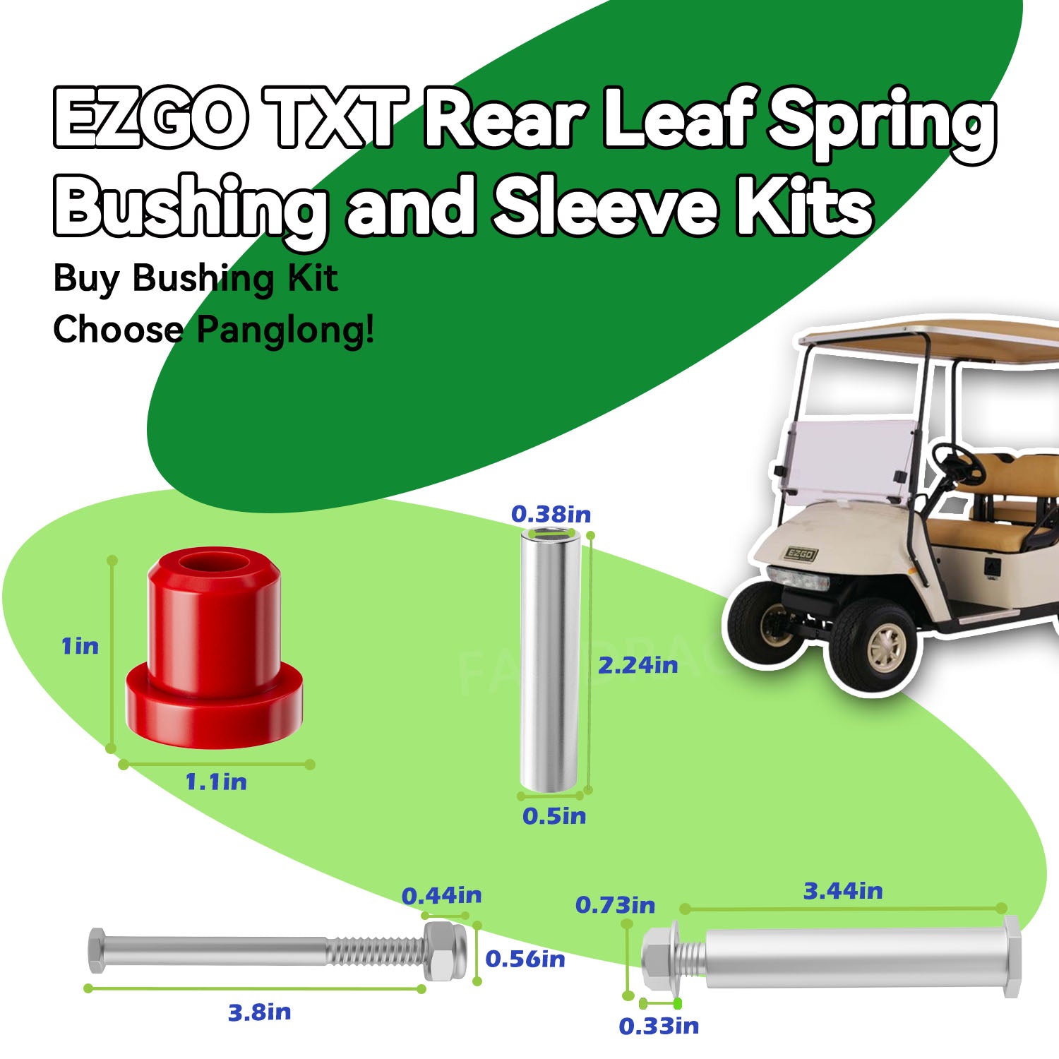Golf Cart Bushings Kit, EZGO Rear Leaf Spring Polyurethane Bushings for EZGO TXT Medalist, Club Car DS, OEM 70289G01, 1015583 |Drive-up