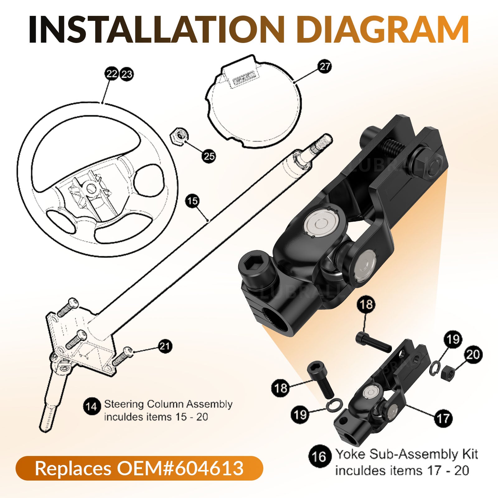 Steering Yoke Fits for 2008-UP EZGO RXV Gas & Electric Golf Cart | Drive-up