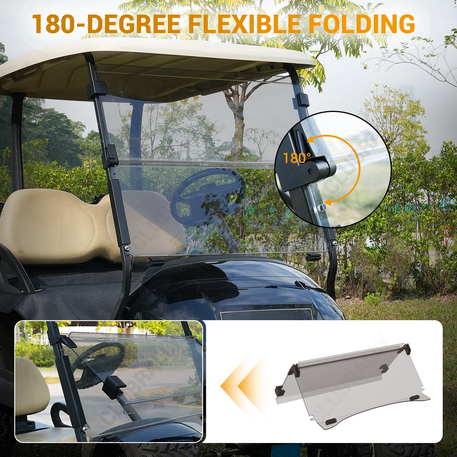 Golf Cart Club Car Windshield Tinted, Fold Down and Anti-UV Windshield Kit for 2004-Up Precedent/ Tempo/ Onward |Drive-up