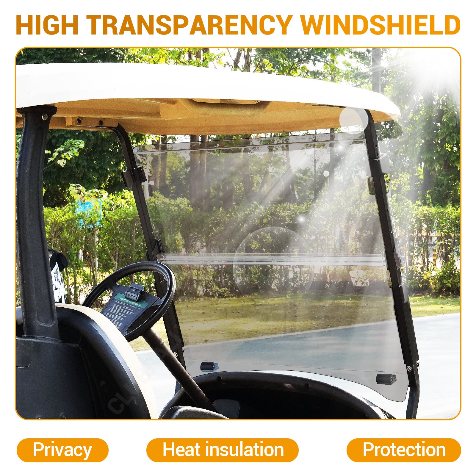 Golf Cart Club Car Windshield Tinted, Fold Down and Anti-UV Windshield Kit for 2004-Up Precedent/ Tempo/ Onward |Drive-up