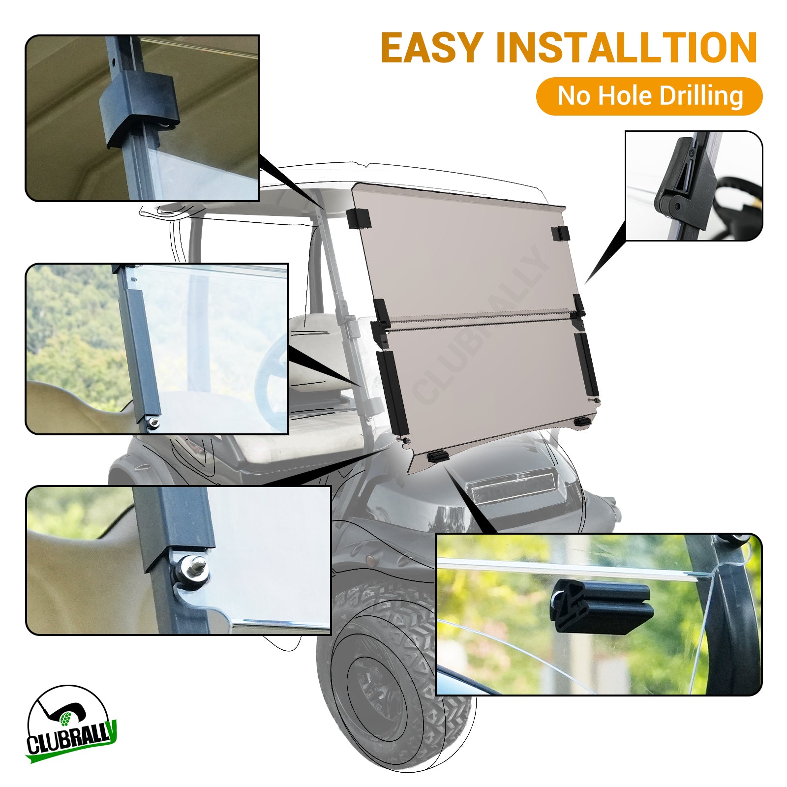 Golf Cart Club Car Windshield Tinted, Fold Down and Anti-UV Windshield Kit for 2004-Up Precedent/ Tempo/ Onward |Drive-up