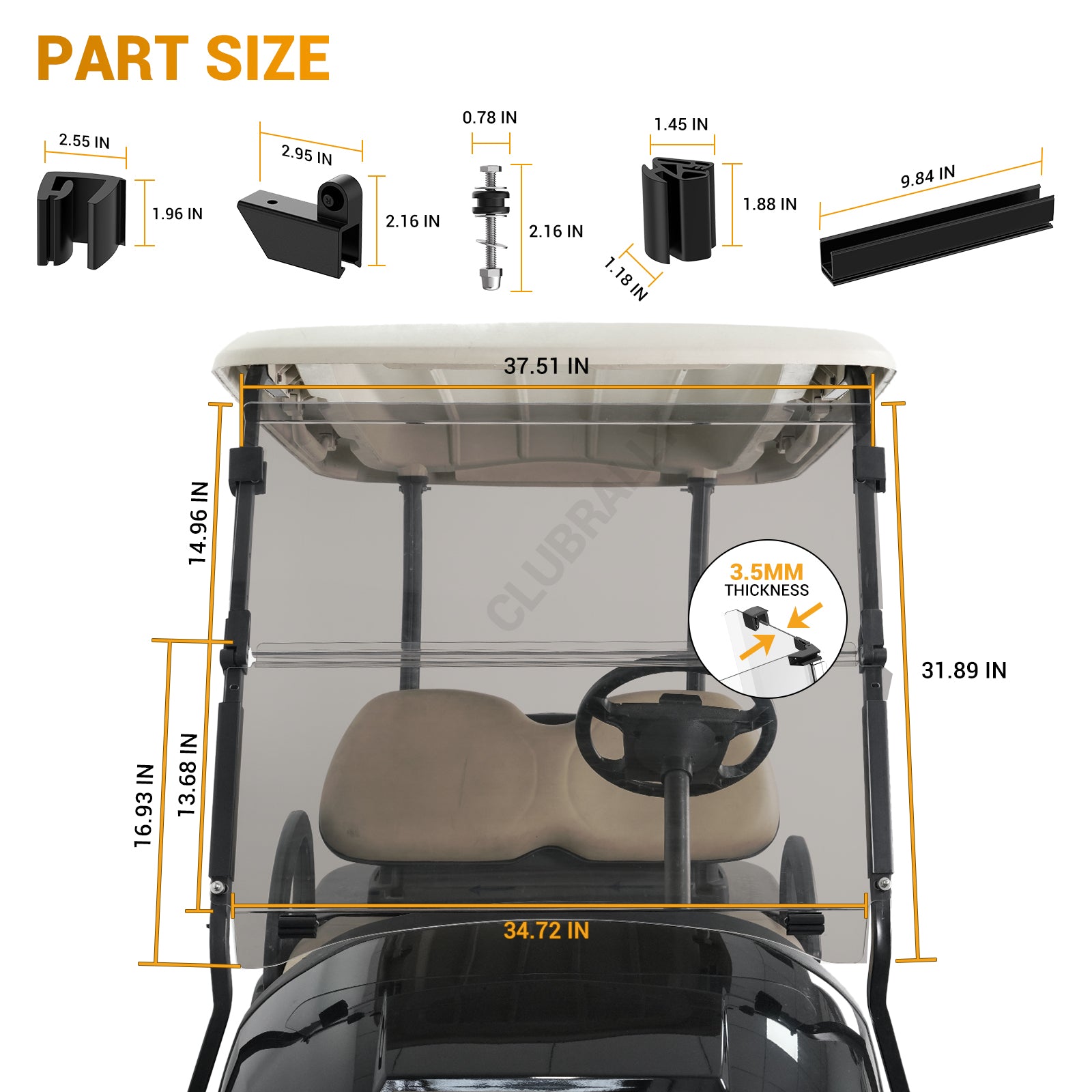 Golf Cart Club Car Windshield Tinted, Fold Down and Anti-UV Windshield Kit for 2004-Up Precedent/ Tempo/ Onward |Drive-up