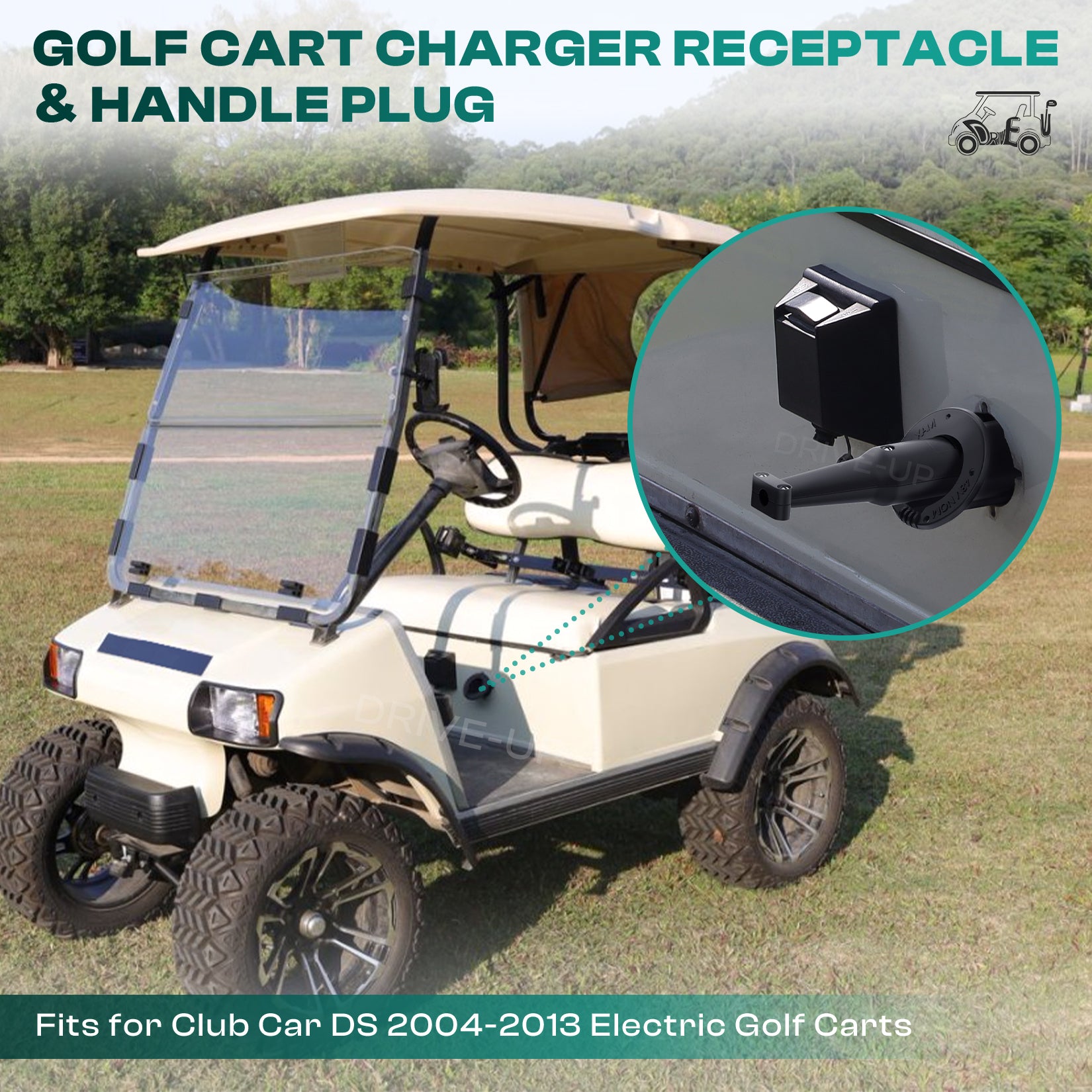 48V Golf Cart Charger Receptacle Charger Plug for Club Car DS Modes, Charging Port with Cord and Club Car Plug |Drive-up