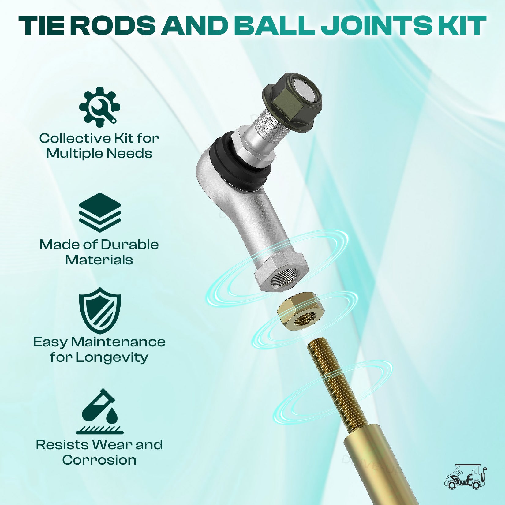 Golf Cart Tie Rod, Ball Joints and Rack Pinion Drag Link Kit for Club Car DS 2009-Up | Drive up
