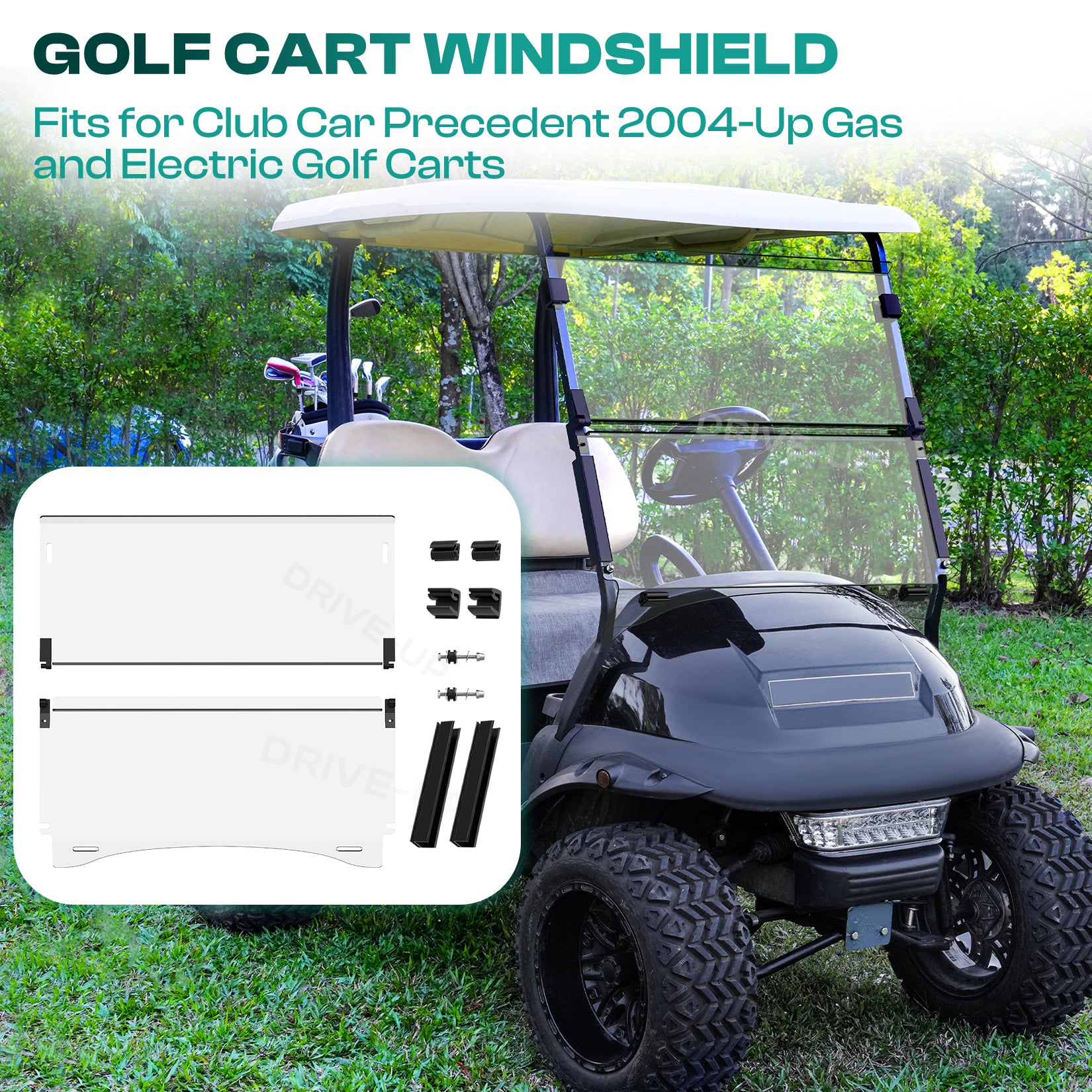 Golf Cart Club Car Precedent Windshield Windshield For 2004-Up G&E Models, Clear Foldable Windshield UV Protection |Drive-up