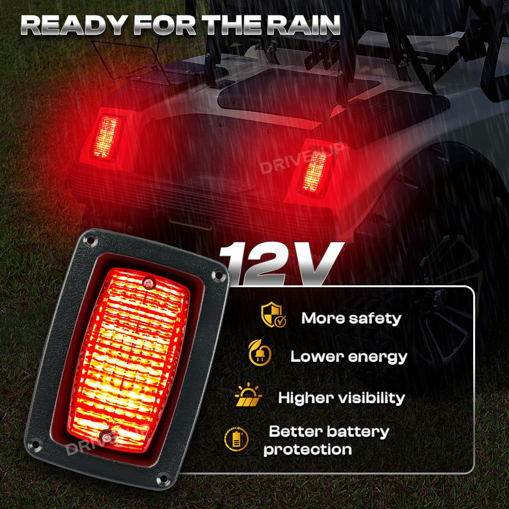 LED Tail Light Kit for Club Car DS 1982-Up Golf Cart with 3 Wire Club Car Taillights |Drive-up