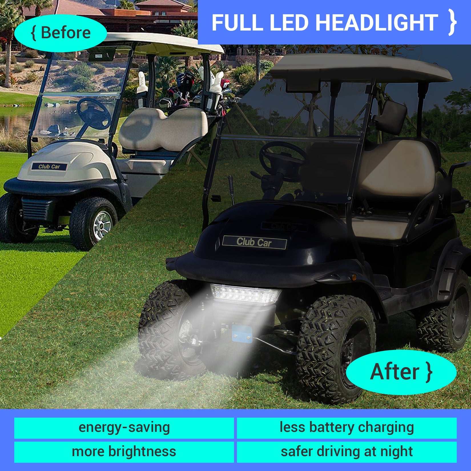 Club Car Precedent Led Head Light with Bumper Replacement or DC 48V to 12V Step-down Converter Kit