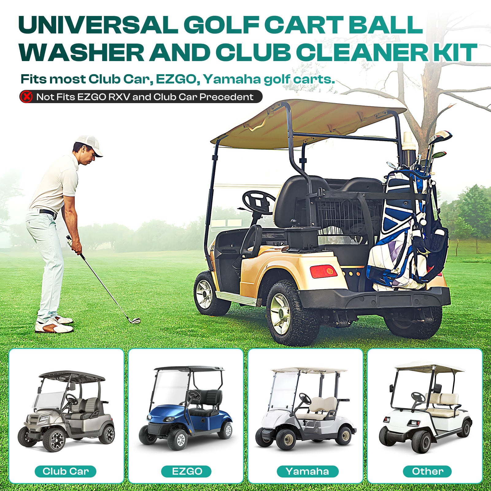 Universal Golf Cart Ball Washer and Club Cleaner Kit for Club Car, EZGO, Yamaha G&E Golf Carts, OEM 603836 |Drive-up