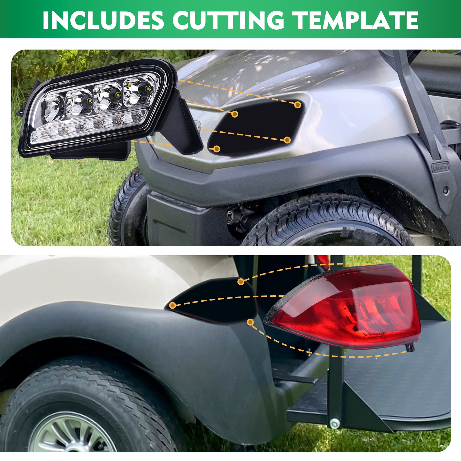 Golf Cart Club Car LED Light Kit, Tempo LED Headlight and Tail Light with Harness G&E Models |Drive-up