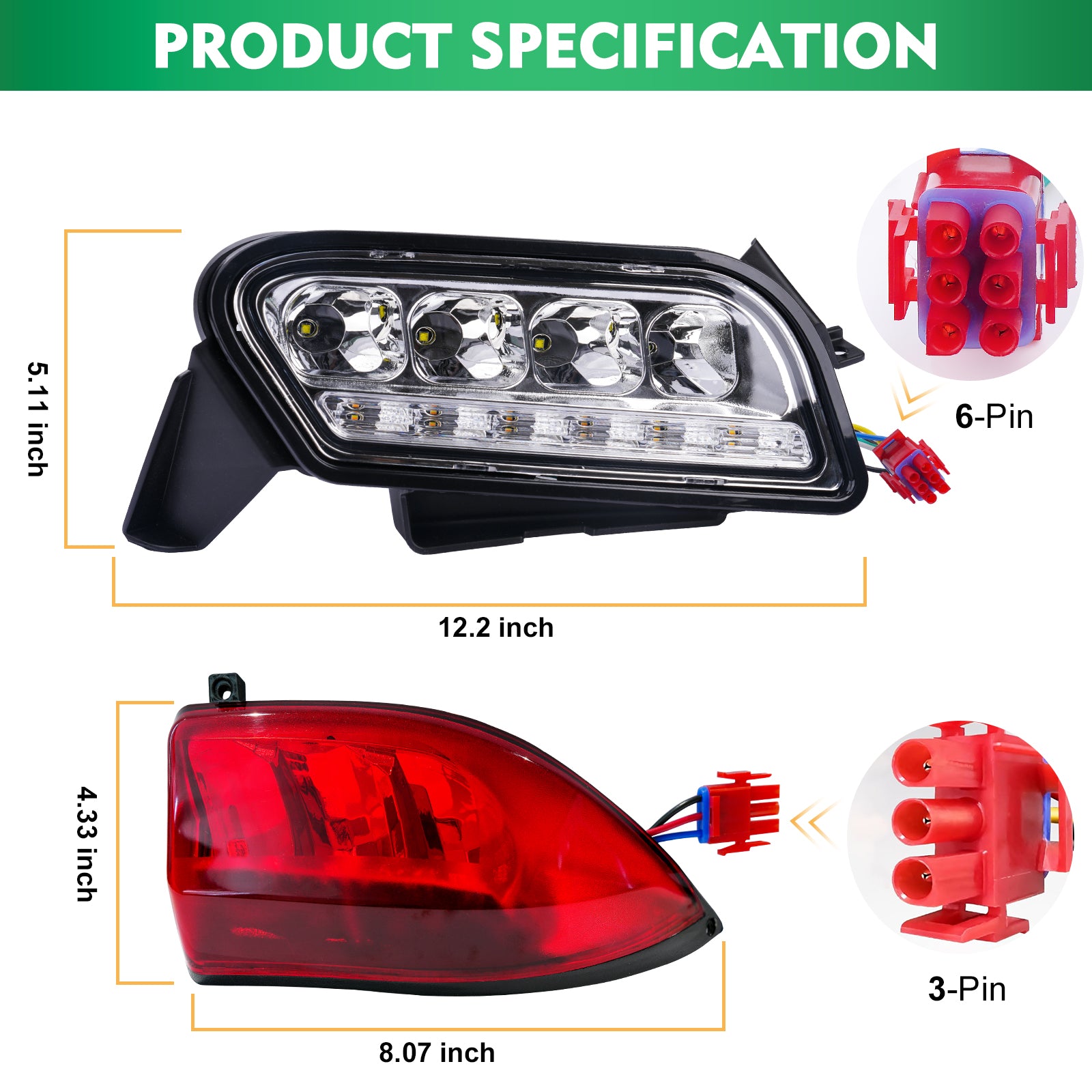 Golf Cart Club Car LED Light Kit, Tempo LED Headlight and Tail Light with Harness G&E Models |Drive-up