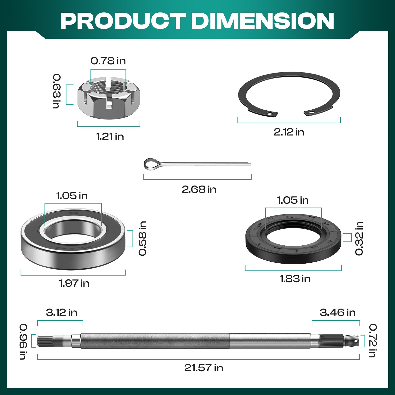 Golf Cart EZGO Rear Axle Shaft with Bearing Seal for 1994.3-2009 Gas TXT OEM #72056G01 | Drive-up