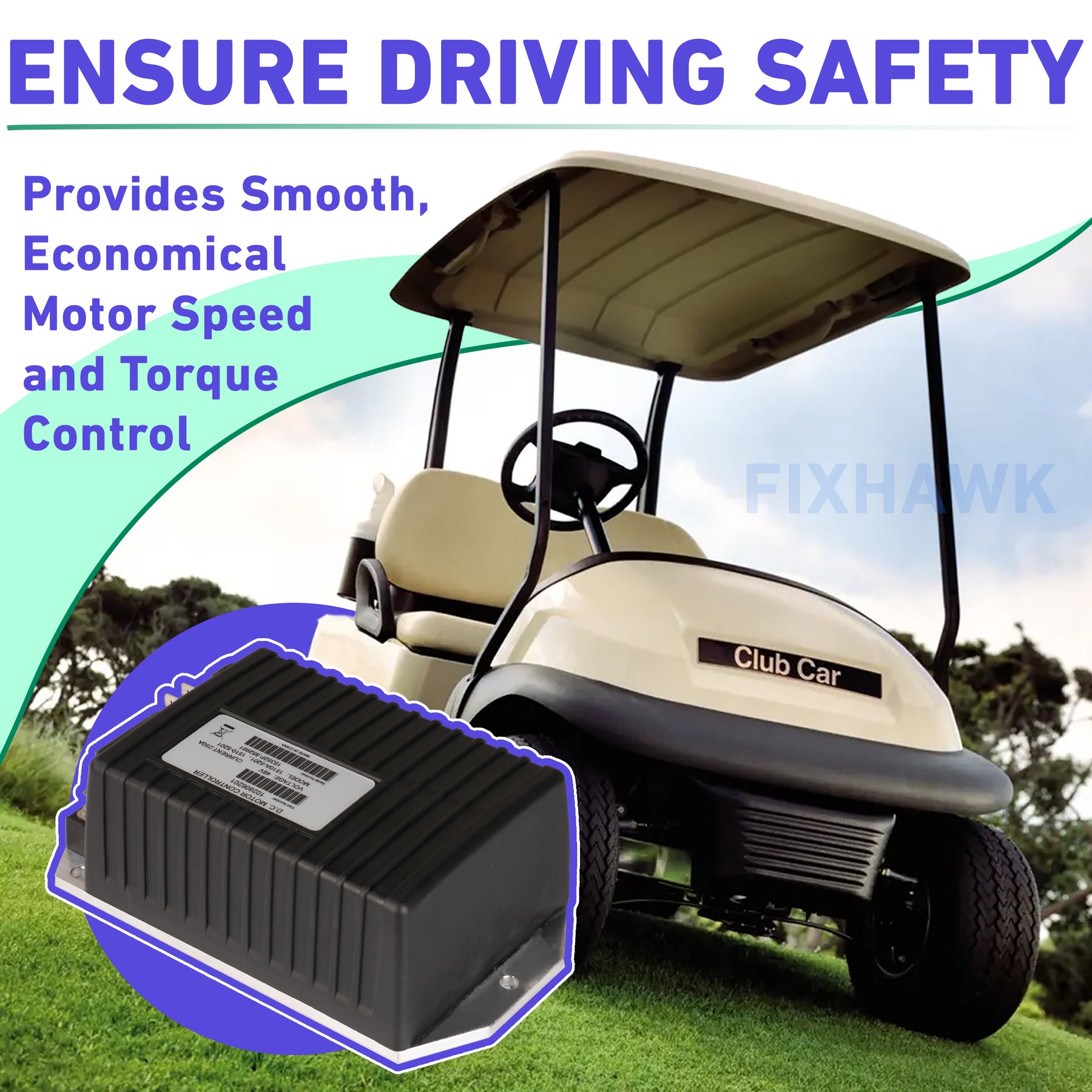 Golf Cart 1510A-5201/1510A-5251 DC Motor Controller, Black 48V 250A Speed Controller, Club Car DS & Precedent IQ Electrical System | Drive-up