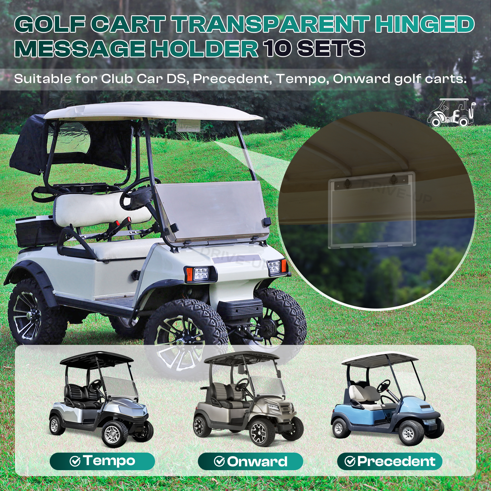 Golf Cart Transparent Hinged Message Holder for Club Car Models 10Pcs |Drive-up