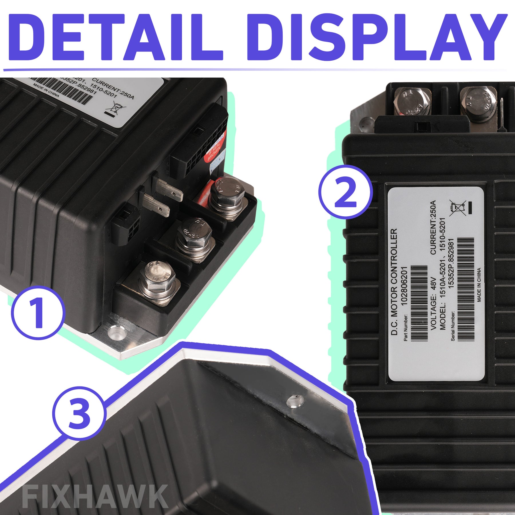 Golf Cart 1510A-5201/1510A-5251 DC Motor Controller, Black 48V 250A Speed Controller, Club Car DS & Precedent IQ Electrical System | Drive-up