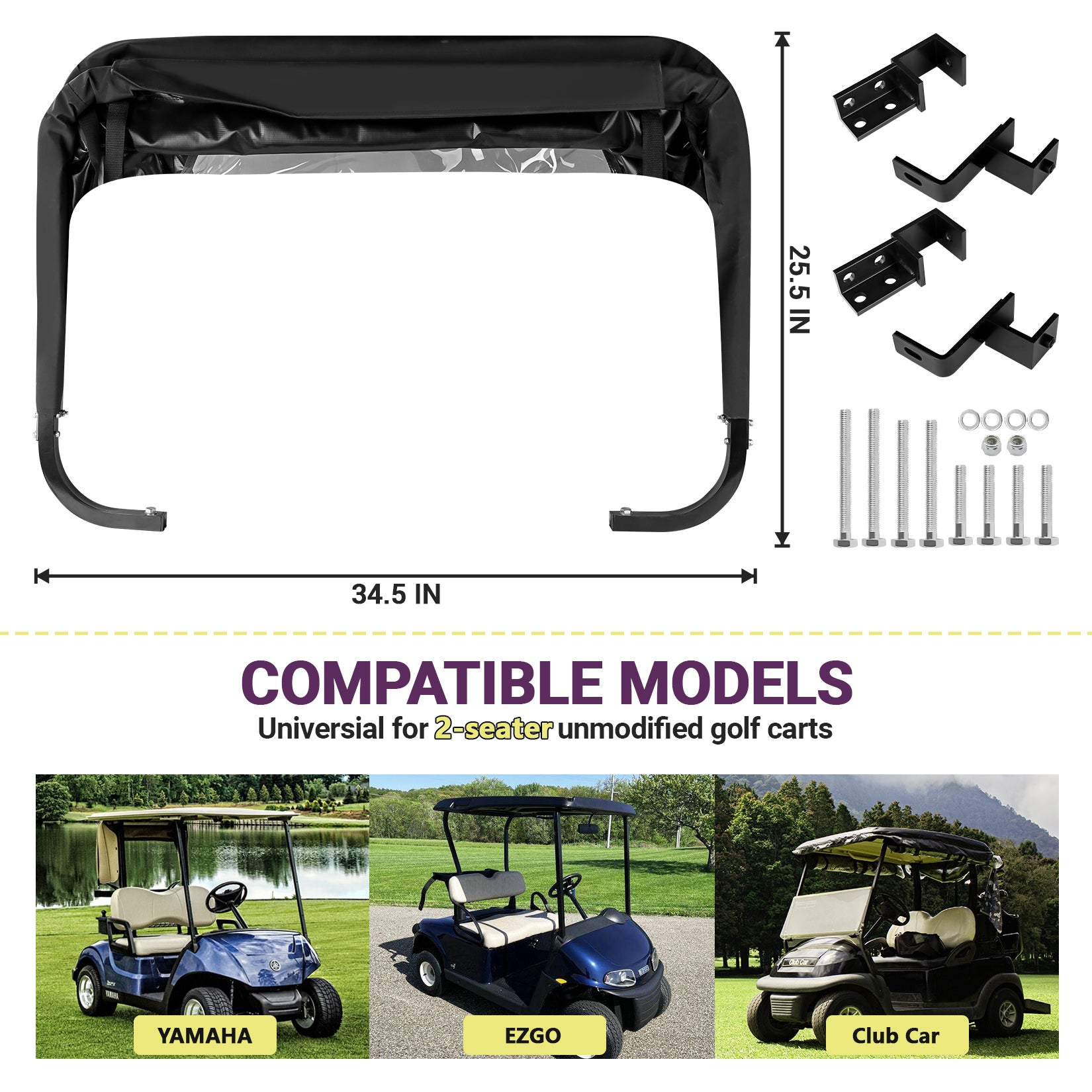 Drive-up Golf Cart Universal Rear Bag Rain Cover, Foldable Rain Cover - Black