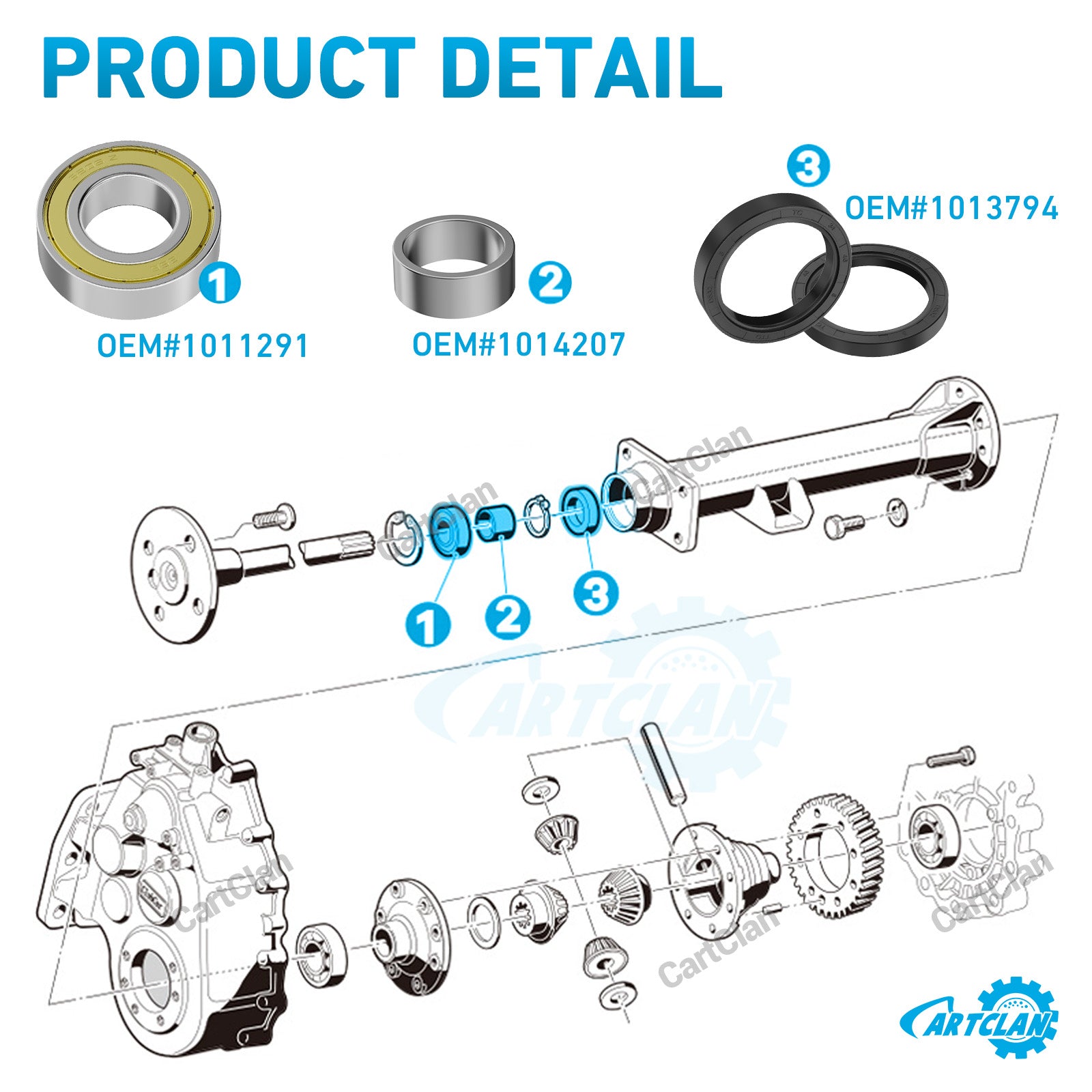 Drive-up Rear Axle Bearing Bushing & Oil Seal Kit for Club Car DS & Precedent 1986-2014 Electric Golf Cart OEM 1011291 1014207 1013794