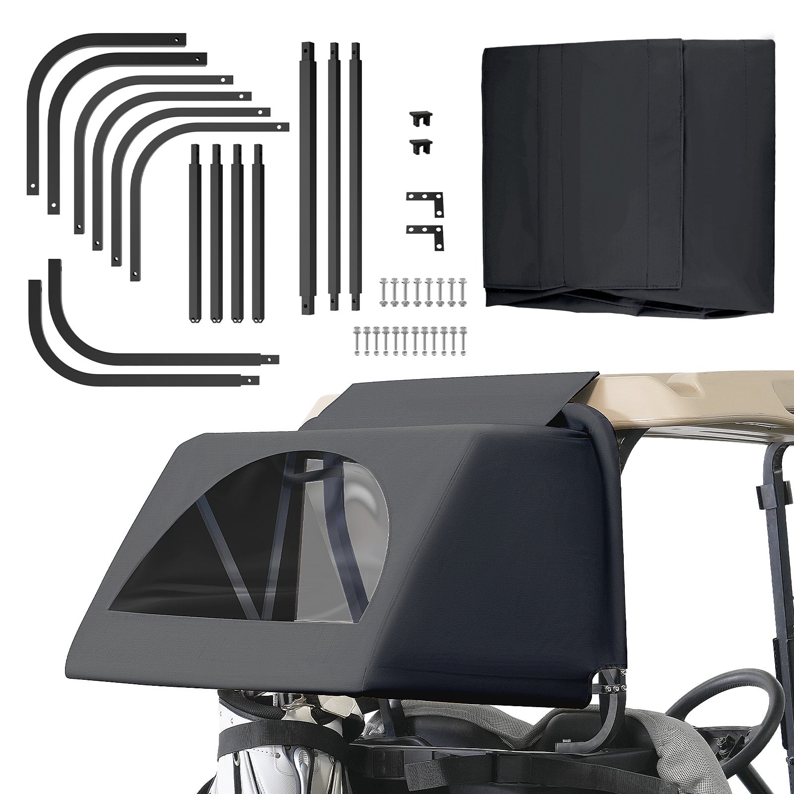 Universal Golf Cart Rear Bag Rain Cover Split Stand Kit - Beige | Drive up