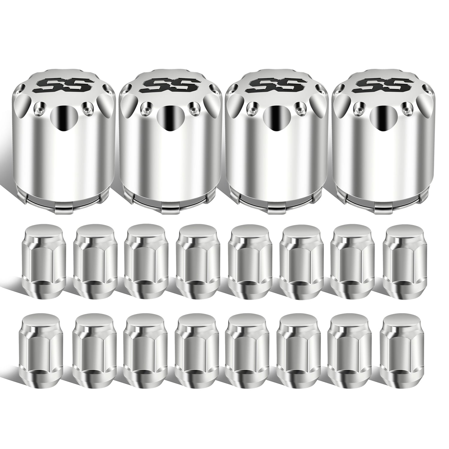 Chrome Golf Cart Center Caps & Wheel Lug Nuts Kit, 4 PCS ITP SS Wheel Hub Cap and 16 PCS Lug Nut for EZGO, Club Car…