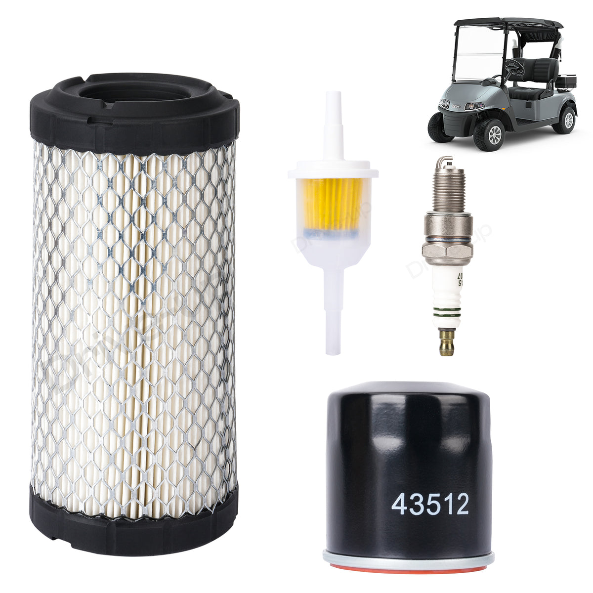 Drive-up EZGO Tune Up Kit for 2008-Up RXV and 2010-Up TXT Gas Golf Cart w/ 4 Cycle Kawasaki Motor with Air Filter Fuel Filter Oil Filter Spark Plug, 13.5 hp Engine Maintenance Kit for EZGO Models