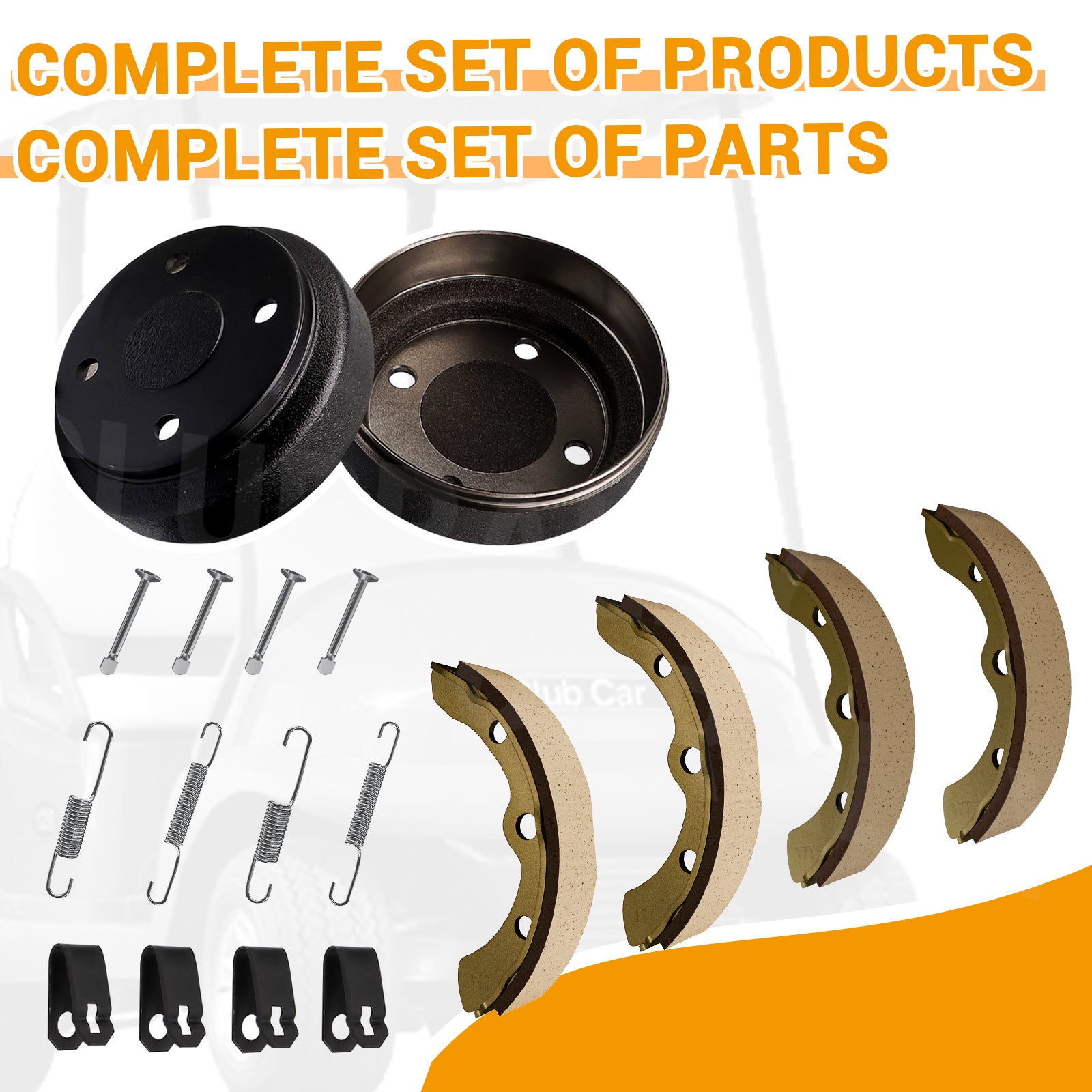 Drive-up Golf Cart Brake Drum/Hub and Brake Shoes Spring Kit Fit for Club Car DS 1995-Up & Precedent 2004-Up, OEM #101791101, 101823201, 1011466/ 101816301