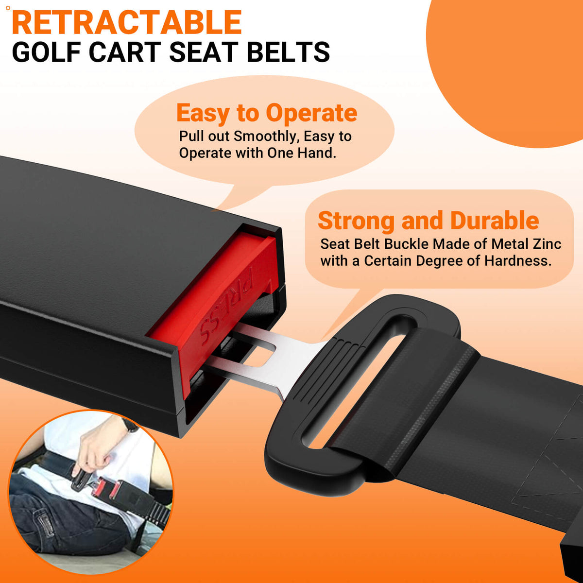 Universal Golf Cart Seat Belts Kit - 40" Retractable (2/4 Set) | Drive-up