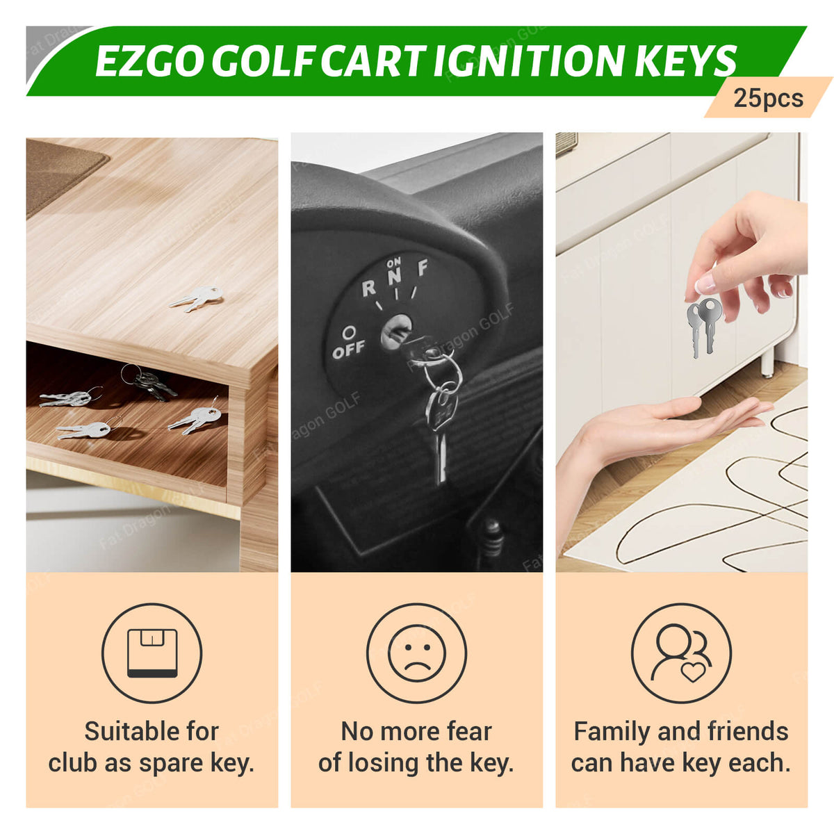 EZGO Key Ignition 25-Pack - Fits 1981+ Golf Carts (OEM 17063-G01) | Drive-up