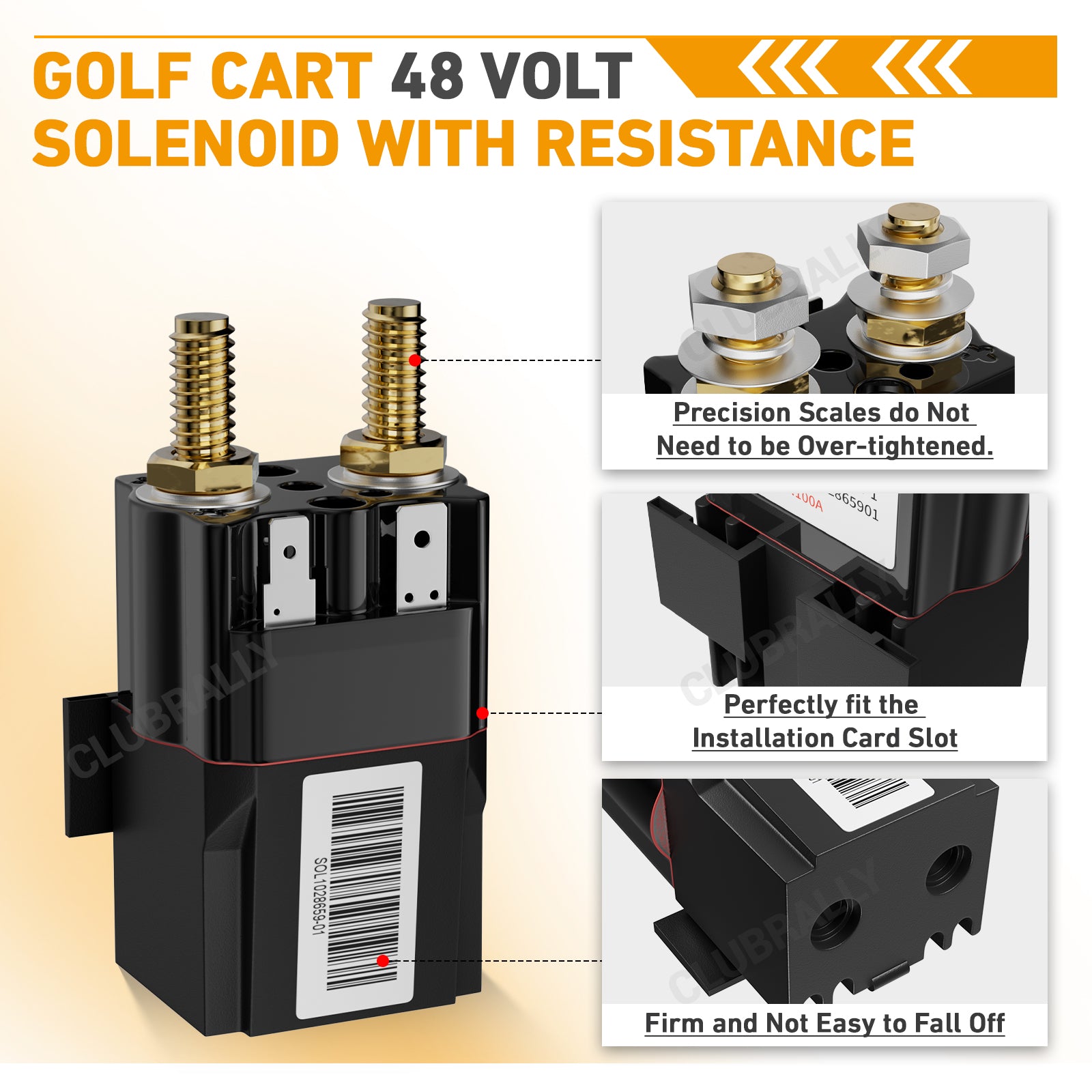 Drive-up 48 Volt OEM Solenoid with Resistance for Club Car New Model DS & Precedent & Tempo, OEM #102865901, 1014947