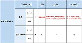 Club Car DS Brake Cable Kit Driver & Passenger Side Stainless Steel Core Cable DRIVE-UP