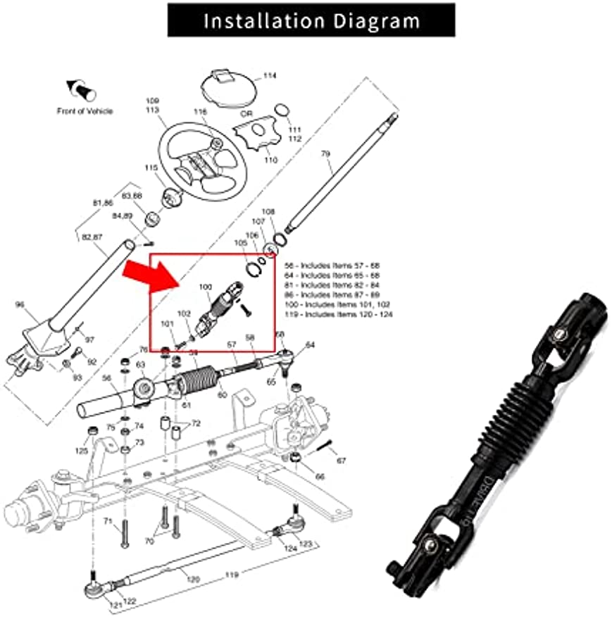 EZGO TXT Intermediate Steering Shaft Assembly Joint for 2001-Up Golf Cart DRIVE-UP