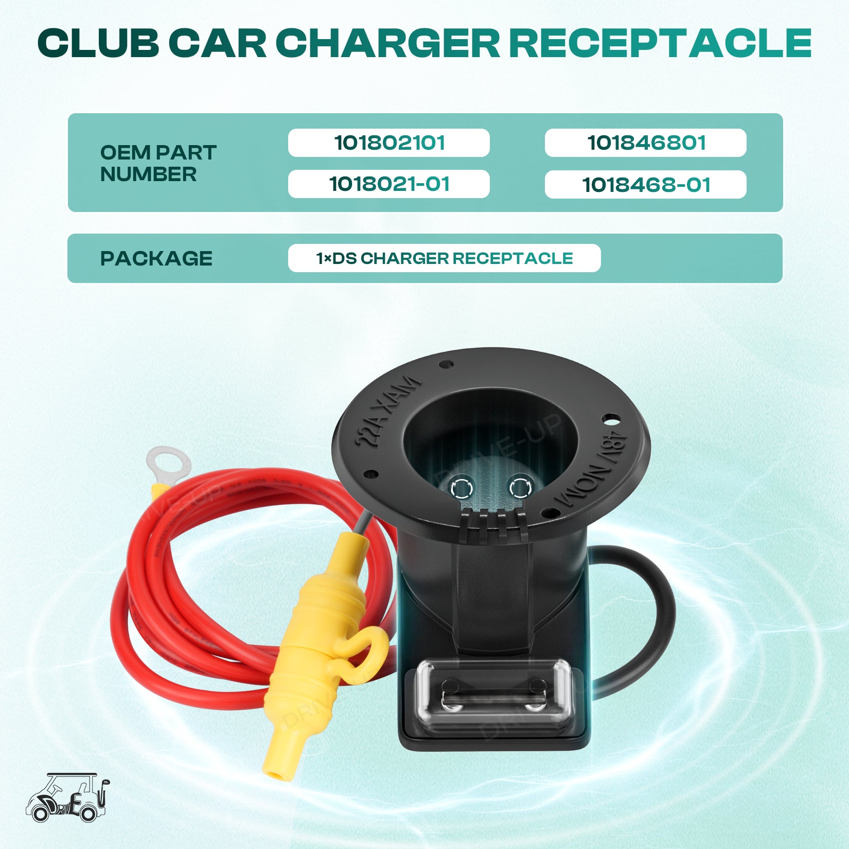 48V Golf Cart Charger Receptacle Charger Plug for Club Car DS Modes, Golf Cart Charging Port with Cord and Club Car Plug |Drive-up