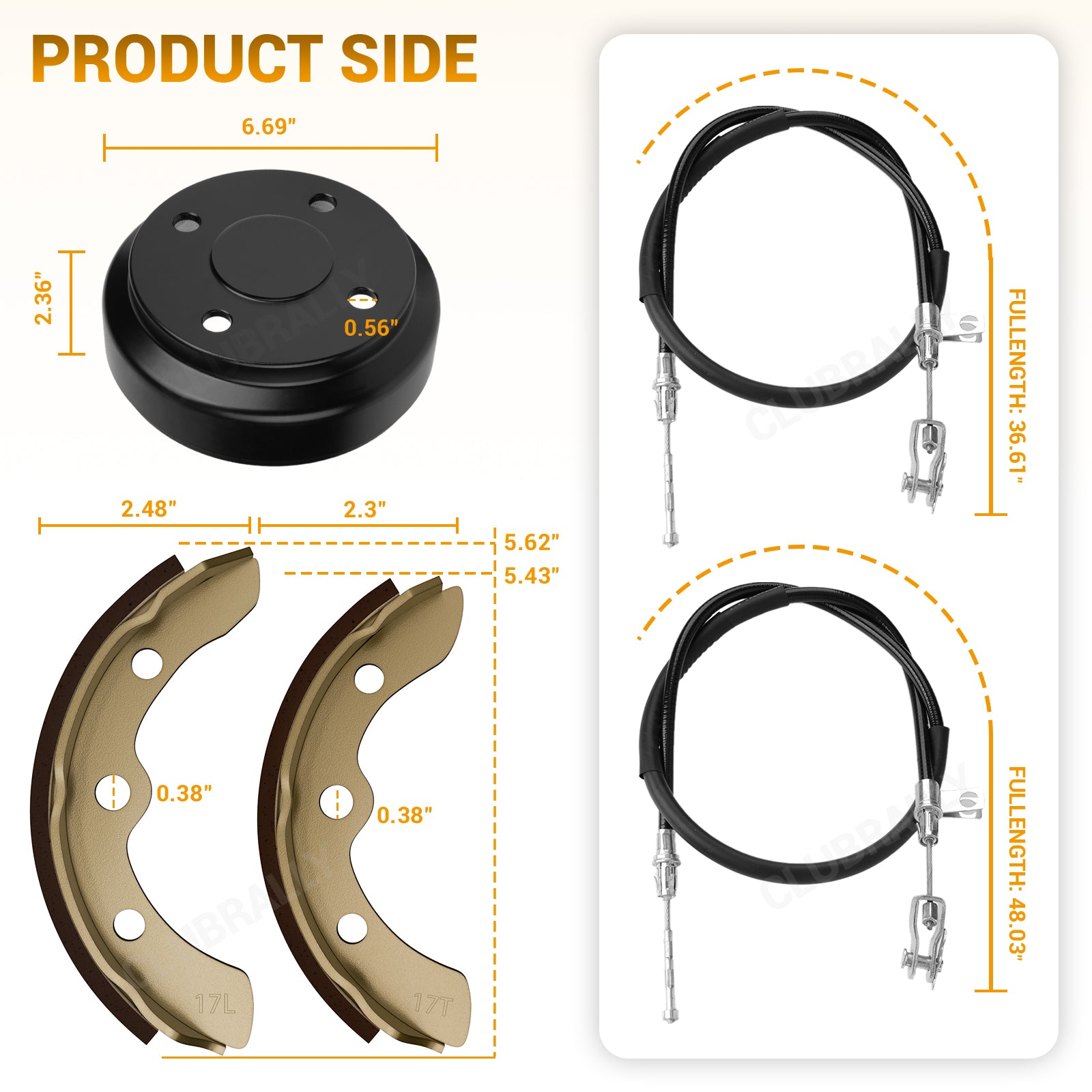 Drive-up Deluxe Brake Golf Cart Maintenance Kit for Club Car Precedent 2004 UP & Tempo-Contain Brake Drum/Hub,Brake Cables & Brake Shoes