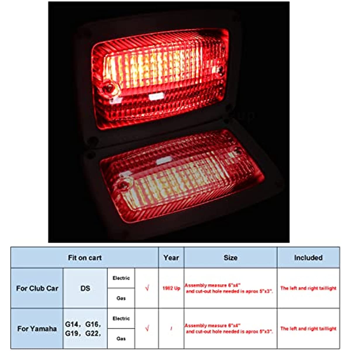 Drive-up LED Tail Light Kit for Club Car DS with (2) LED 3 Wire Taillights fit Golf Cart DRIVE-UP