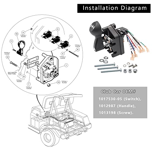 Drive-up Club Car DS 48 Volt Forward Reverse Switch Assembly with Handle, Micro Switch for Golf Cart 1996-Up DRIVE-UP