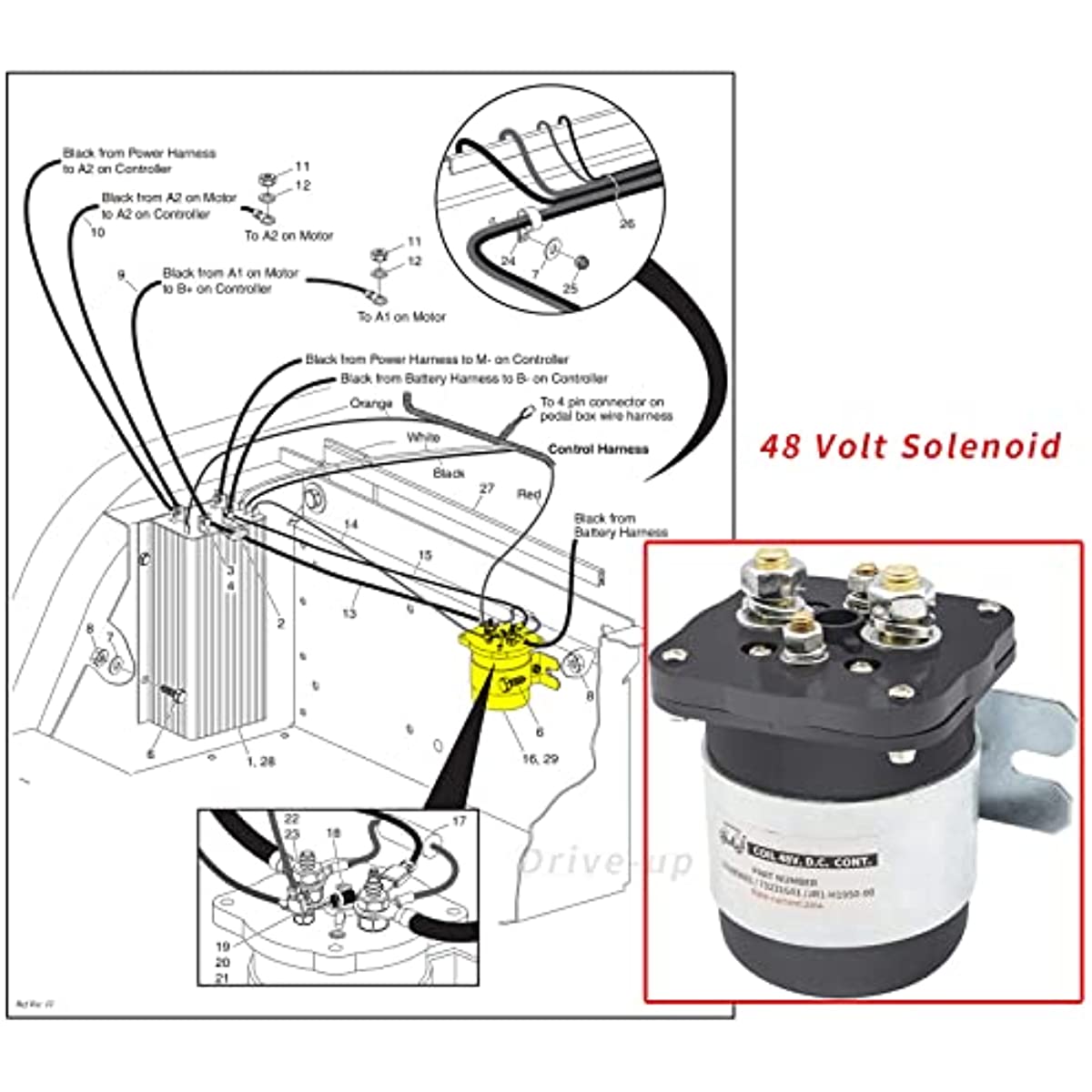 48 Volt 4 Terminal Solenoid for Club Car, EZGO, Yamaha DRIVE-UP