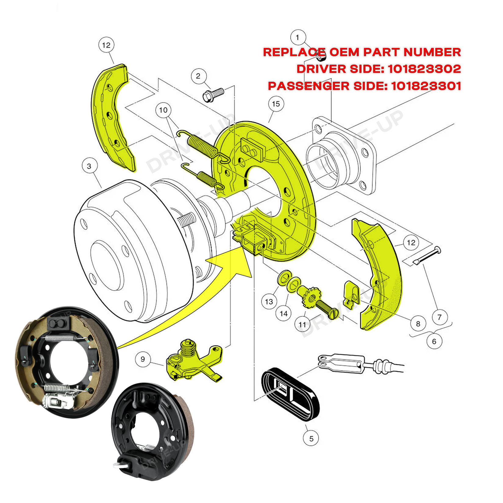 Drive-up Club Car Brake Assembly, Rear Brake Cluster for Club Car Precedent DS1995-Up and Tempo 2018-Up, Golf Cart Brakes OEM 101823301 103380202