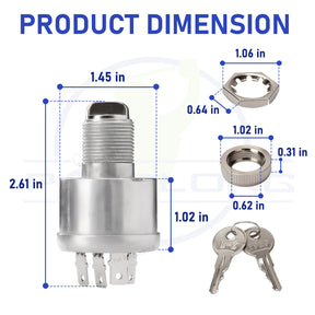 Drive-up EZGO TXT Ignition Switch, EZGO TXT Key with Switch, Suitable for 1981-up EZGO TXT, Medalist, Workhorse, ST, Shuttle, and Marathon; Replace OEM #33639-G01