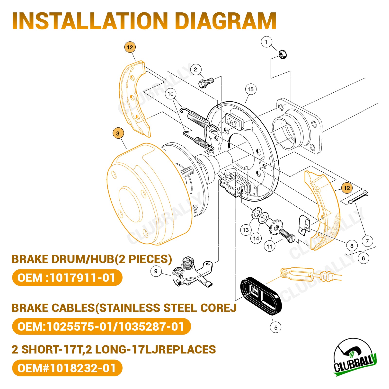 Drive-up Deluxe Brake Golf Cart Maintenance Kit for Club Car Precedent 2004 UP & Tempo-Contain Brake Drum/Hub,Brake Cables & Brake Shoes